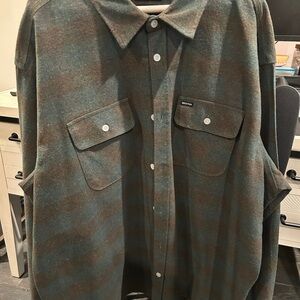 Brixton Men's Striped Green and Brown Shirt Jacket